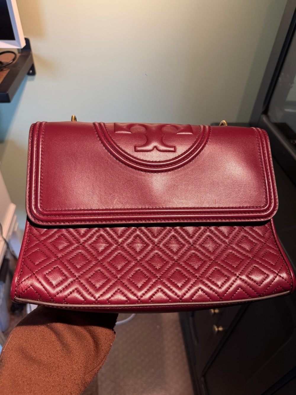 Tory Burch Fleming Quilted Leather Shoulder Bag - Burgundy